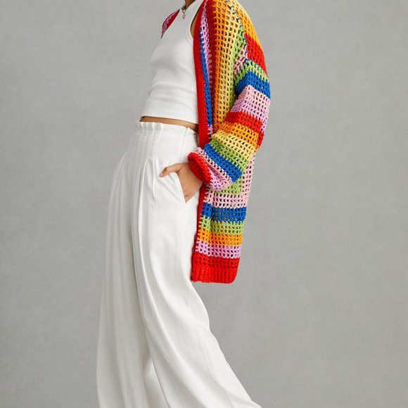Farm Rio Rainbow Crochet Cardigan Sweater - Picture 3 of 4